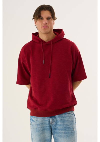 Alexander Gardi Cropped Kapüşonlu Kısa Kollu Sweatshirt Bordo