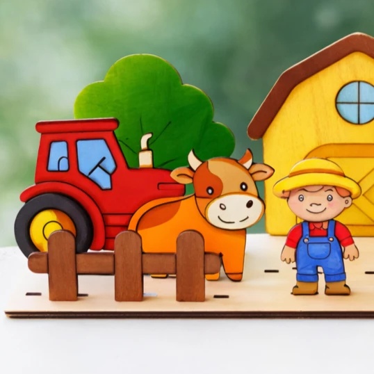 Çiftlik Sahnesi Ahşap Boyama Etkinlik Seti Eğitici Çocuk Aktivite + Fırça + Akrilik Boya Kreş Okul