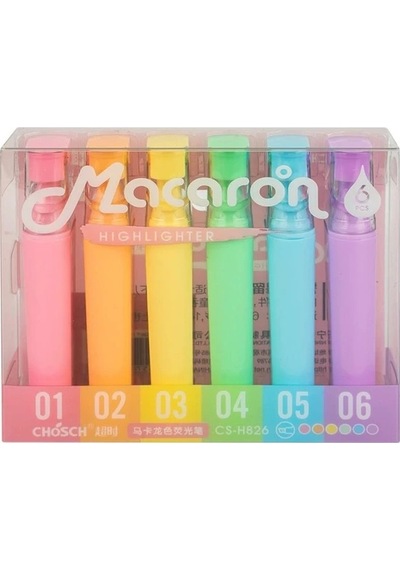Macaron Cs-h826 Pastel Renkli 6 Çeşitli Fosforlu Kalem Seti - İşaretleyici Kalem Seti Çok Renkli