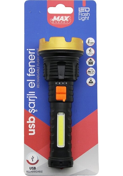Küçük 15cm 2in1 Osl Led - Cob Led Usb Şarjlı El Feneri 3-kademe Çok Renkli