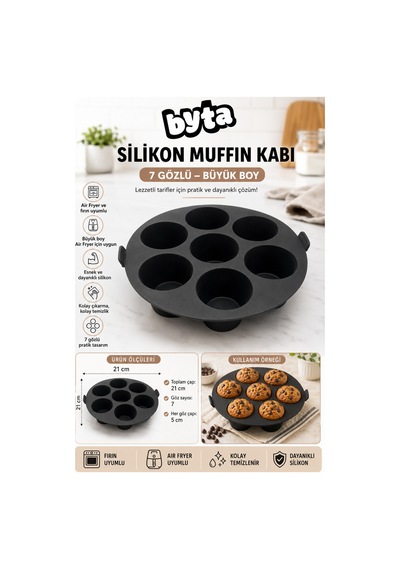 Airfryer Silikon Muffin Kalıbı 21 Cm Kek Kalıbı Siyah