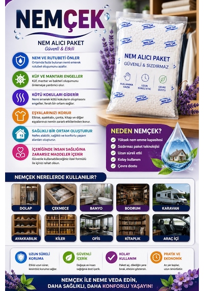 Nemçek Nem Alıcı Rutubet Giderici Koku Ve Küf Önleyici 2 Paket 500 Gr
