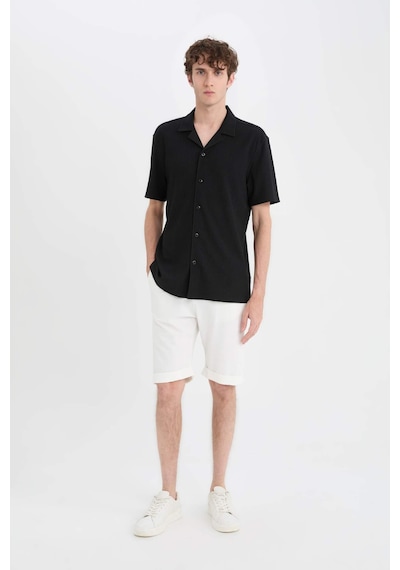 Defacto 	Modern Fit Polo Yaka Dokulu Penye Kısa Kollu Siyah Gömlek C4125AX24SM Siyah