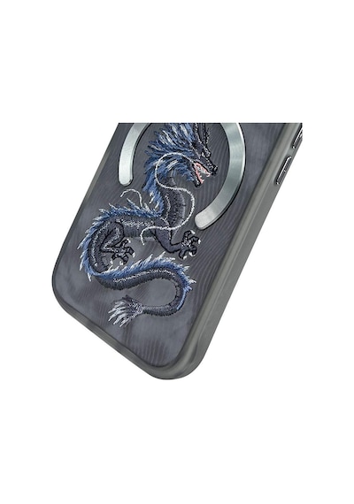 Nımmy İphone 15 Pro Max Uyumlu Magsafe Destekli 3d Gerçek Nakış İşlemeli Mavi Dragon Kılıf