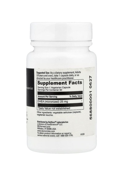 Davinci Laboratories, Micronised Dhea, 25 Mg, 90 Capsules