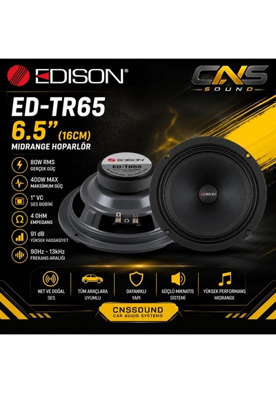 Tr Edison Ed-tr65 6.5 İnç 16 Cm Midrange Hoparlör 80w Rms 400w Max 1 Voice Coil 4 Ohm 91 Db