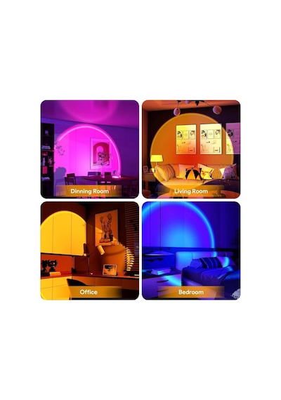Kyrotech Rgb Sunset Gün Batımı Projektör, 16 Renk Modlu, Led Ambiyans Işığı, Hd Kristal Lens, 360 Döner Başl