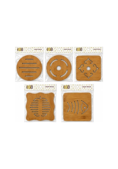 Kare 16.4x16.4cm - Yuvarlak:16.4cm Mıx Desen Bambu - Ahşap Nihale - Herhangi Bir Model Gönderilir 5 Çok Renkli