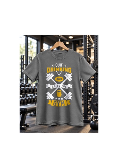 Segungear Quitdrinking Erkek Regular Fit Baskılı Spor Tişört Gri - 931822259 Gri