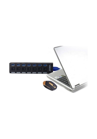 Alfais 5258 7 Port Usb 3.0 2.0 Hub Çoklayıcı Çoğaltıcı Anahtarlı Switch