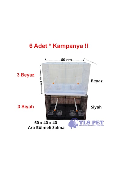 Tlspet İthal Ara Bölmeli Salma Çifthane Kafes x 6 Adet 60x40x40 c