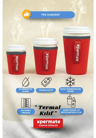Xpermate Termal İçecek Kılıfı Sıcak & Soğuk Tutan Kahve Termal Kılıf 0,24l Kırmızı