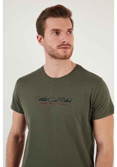 Buratti Pamuklu Slim Fit Bisiklet Yaka Yazılı Erkek T Shirt 541Enjoy Haki