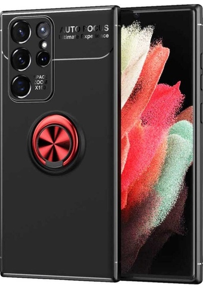 Galaxy S22 Ultra Kılıf Zore Ravel Silikon Kapak Siyah-Kırmızı