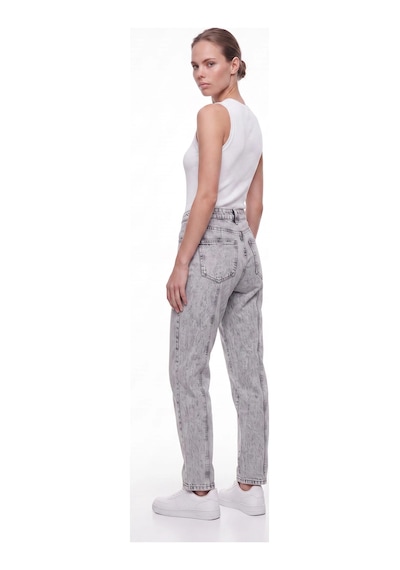 CEMO Kadın Yüksek Bel Straight Fit Ön Dikiş Detaylı Jean Pantolon Gri