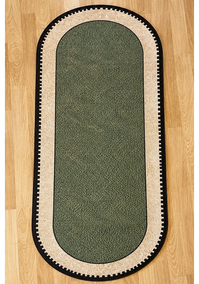 Neho Oval Green Makinede Yıkanabilir Kaymaz Taban Leke Tutmaz Dijital Salon Halısı Mutfak Halısı Ve Yolluk Haki