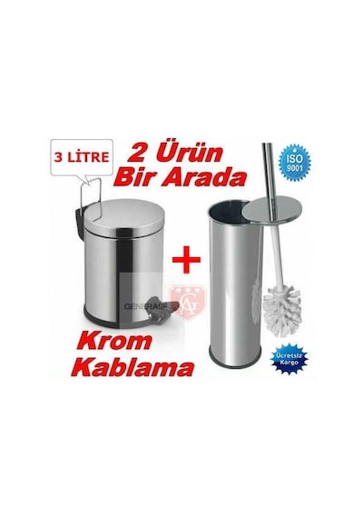 Wc Fırçası Krom 3 Litre Çöp Kovası Ikili Set Krom