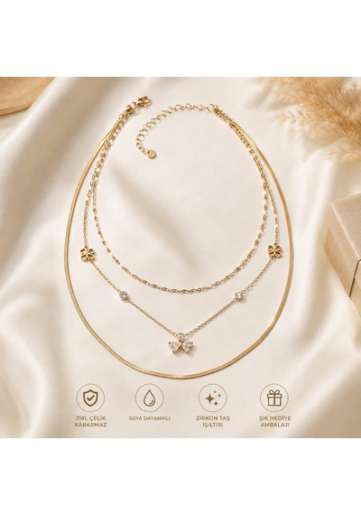 Kadın Gold 3'lü Kolye Seti Altın