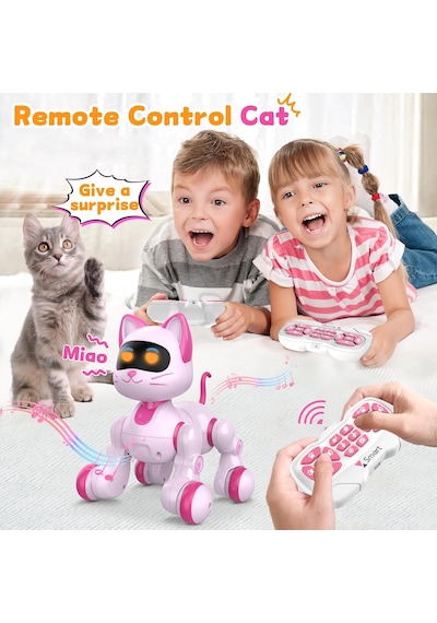 Uzaktan Kumandalı Şarjlı Akıllı Kedi - Interaktif, Eğitici Işıklı Müzikli Ve Dansçı Robot Oyuncak Pembe
