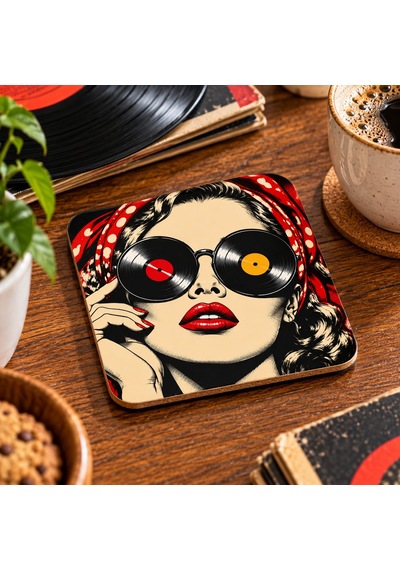 Plakların Divası Temalı Dekoratif Mdf Bardak Altlığı 10x10 Cm Çok Renkli