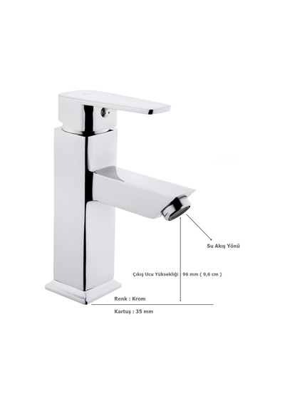 Tema Kare Slim Tek Gövde Sabit Lavabo Bataryası Musluk Krom