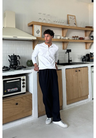 Flaw Bel Lastikli Keten Baggy Pantolon Siyah Siyah