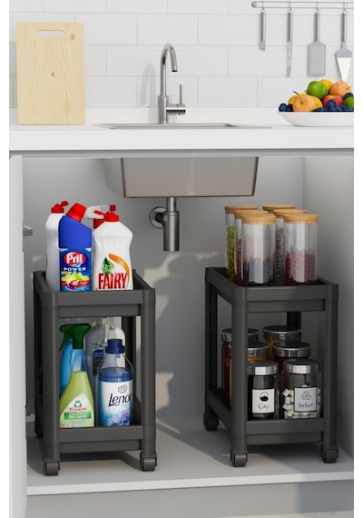 Mithra Life 2 Adet 2 Katlı Tekerlekli Tezgah Altı Siyah Banyo Mutfak Rafı Mıt1122 Çok Renkli Mithra Life 2 Adet 2 Katlı Tekerlekli Tezgah Altı Siyah Banyo Mutfak Rafı Mıt1122 Çok Renkli