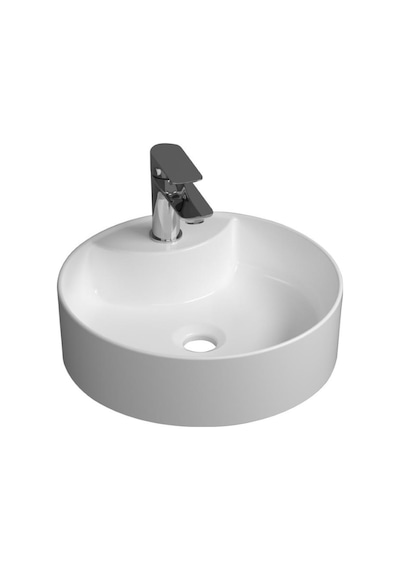 Bath Round Line Tezgah Üstü Batarya Delikli Lavabo Beyaz Beyaz