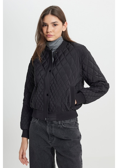 Loose Fit Rahat Kesim Kapitone Detaylı Siyah Bomber Ceket W242741001 Siyah