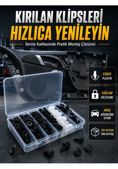 Universal Araç Döşeme Klipsi Ve Tampon Sabitleme Pimi Seti 100 Parça Organizer Kutulu Sarı