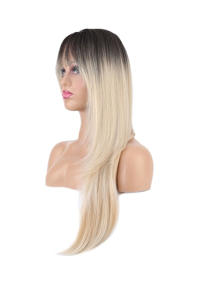 Katlı Kesim Perçemli Düz Fiber Sentetik Uzun Boy Peruk / / Platin Ombre Ve Röfleli - Grsy-739992 Renkli