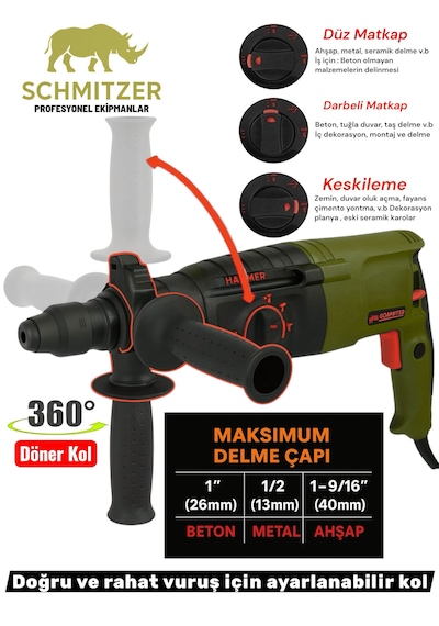 Schmıtzer Sch-2603s Pro 850 W Sds Plus Metal Şanzuman Profesyonel Darbeli Matkap Kırıcı Delici 26mm Hilti
