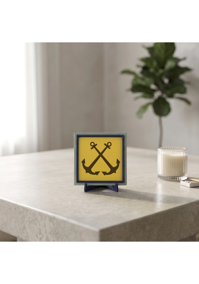 Deniz Temalı Çapraz Çapa Motifli Çağdaş Masaüstü Süs, Modern Dekorasyonu Tamamlayan Estetik 10x10 Cm