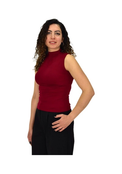 Kadın Düz Renk Vücuda Oturan Askılı Tişört Bgl-st04297 Bordo