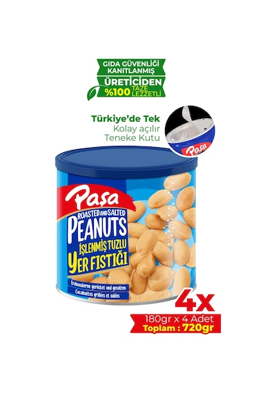 Paşa Kuruyemiş Kavrulmuş Yer Fıstığı Teneke Kutu 4 x 180 G
