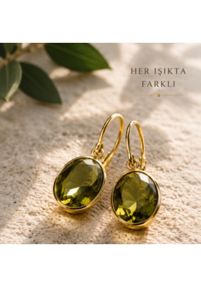 Riody Atelier No.01 Yeşil Doğal Taş Gold Ayarlanabilir Küpe Boho Resort Style Rose Gold - Sarı