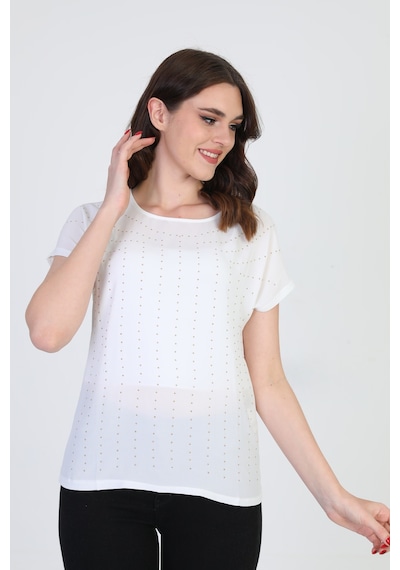 Ella Camelia Kadın İşlemeli Bluz 19E093 Ekru