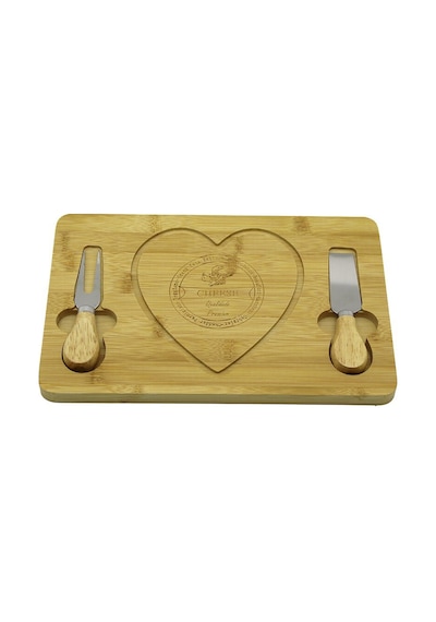 Pablıto Home Pbt-332 Kahvaltı Peynir Sunum Pano 1.5cm 19x29cm 2 Bıçak Ahşap Sap Kalpli Ahşap Bambu Diğer