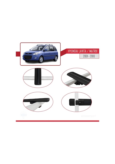 Hyundai Lavita / Matrix Fc 2001-2010 Arası İle Uyumlu Basic Model Ara Atkı Tavan Barı Siyah 3 Adet
