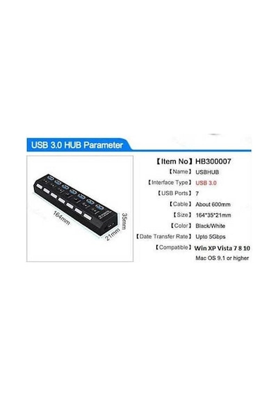 7 Port Usb 3.0 Çoklayıcı Çoğaltıcı Hub Çoklu Cihaz Çoklama Bilgisayar