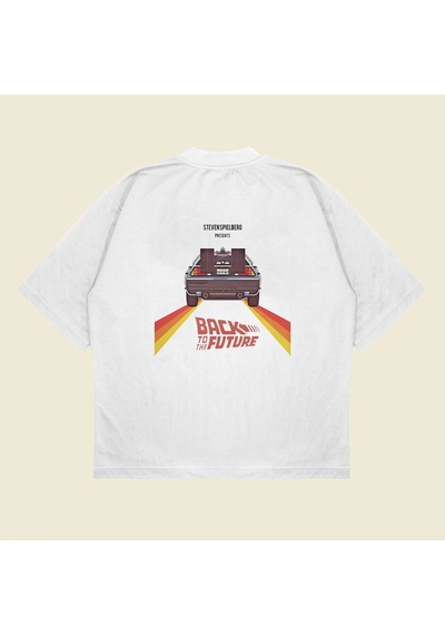 Startmore Back To The Future Baskılı Oversize Unisex Pamuklu Nefes Alan Kalın Kumaşlı Beyaz