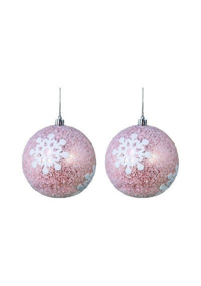 Yılbaşı Süsü Kar Taneli 2'li Top Pembe 10 Cm
