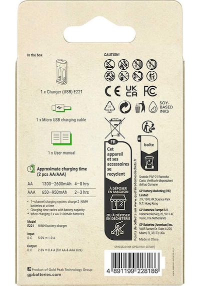 Gp Recyko E221 Usb 2'li Aa - Aaa Pil Şarj Cihazı Gpacse221004 Gpe221r21-2gtlb1