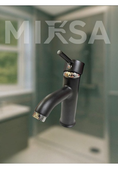 Siyah-krom Sabit Banyo Lavabo Musluğu Bataryası