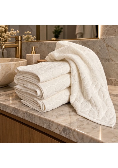 Nurpak Hazal 4 Parça Beyaz %100 Pamuk Banyo Havlu Takımı 2 Adet 90x150 Cm Ve 2 Adet 50x90 Cm