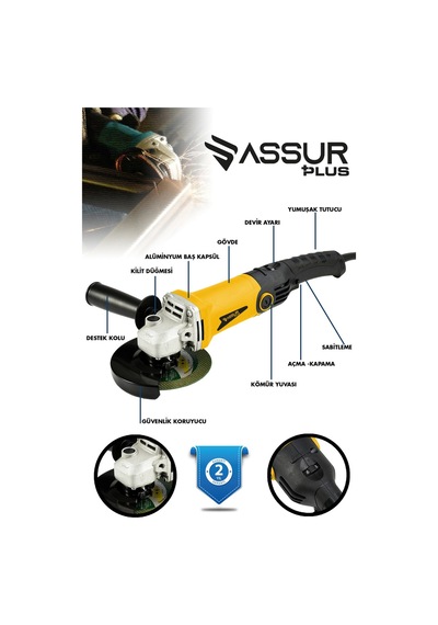 Assur ASR302 125 MM 1200W Avuç Taşlama Sarı