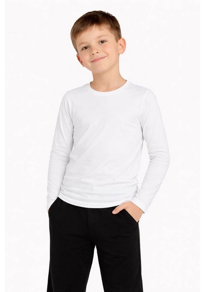 Barlashive Erkek Çocuk Basic Uzun Kollu Tişört Okul Günlük Rahat T-shirt - Beyaz Çok Renkli
