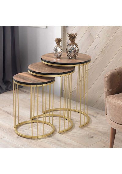 Roma Gold Metal Ayaklı Ceviz Kaplama Mdf'Li Zigon Sehpa