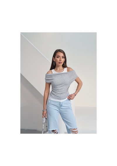 Paw Garage Kadın Aveline Atlet Detaylı Transparan T-shirt - Buzzy Kumaş Gri