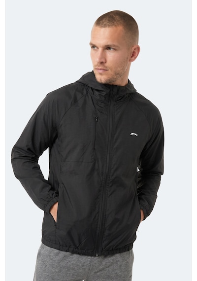 Slazenger Rephar Erkek Kapüşonlu Fermuarlı Siyah Yağmurluk